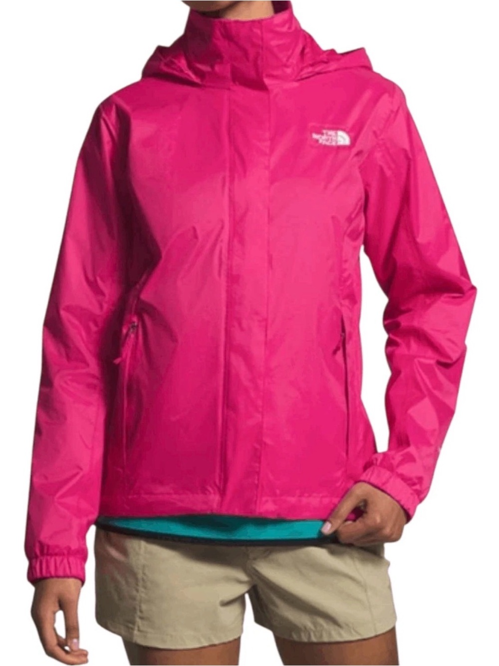 The North Face Women’s Bright Coral Pink HyVent Hooded Waterproof Rain Jacket